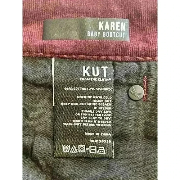NWT Kut From The Kloth KAREN Womens Size 16 Corduroy Baby Bootcut Burgundy soft - Picture 6 of 6
